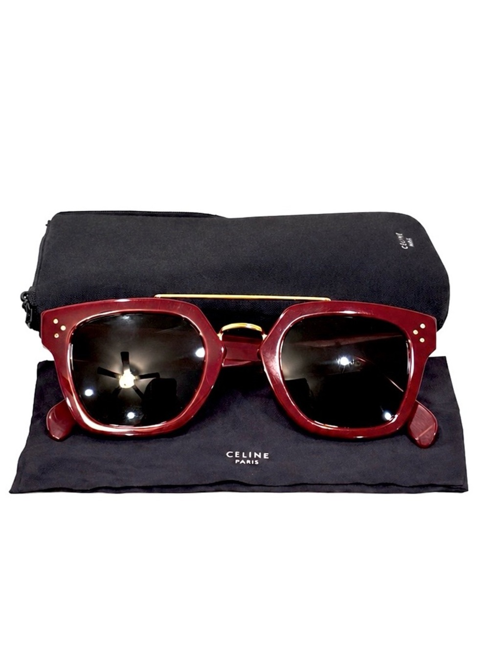 CELINE CL40024U Red & Gold Sunglasses W/ Case & Dustbag - Picture 1 of 9